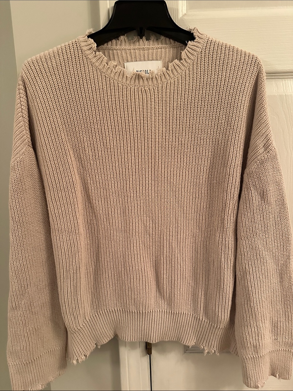 Pistola Raw-Edge Crewneck Sweater in Light Tan 100% Cotton- Amazing Quality! XS